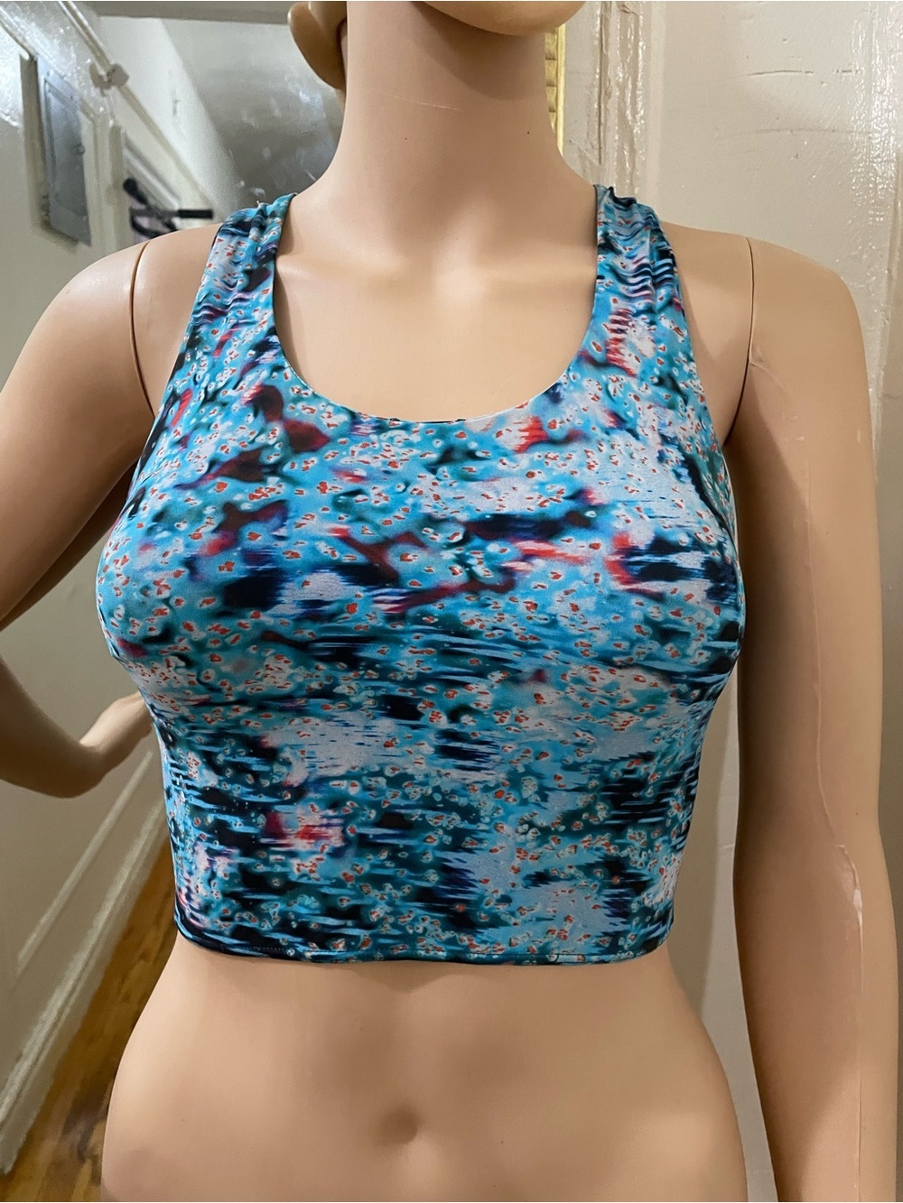 Blue Patterned Racerback Sports Bra Top - Picture 11 of 16